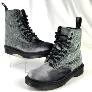 Doc Dr Martens 1460 Brocade Grey Velvet Combat Boots Womens Sz 6 US Sz 4 UK